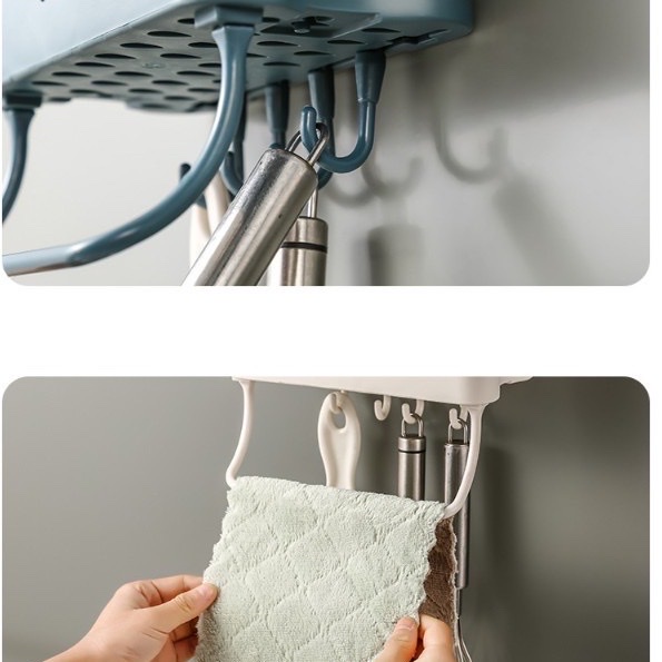 Hộp đựng đũa muỗng treo tường kèm móc treo khăn và dụng cụ bếp, ống đựng đũa muỗng hình đám mây