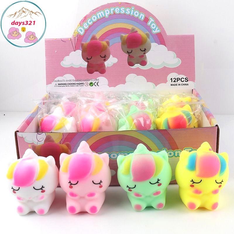 Ngựa 1 mái nhắm mắt 1 sừng Squishy Mochi đồ chơi giải nén mềm mịn dễ thương chân thực giảm stress co dãn đàn hồi ngộ ngh