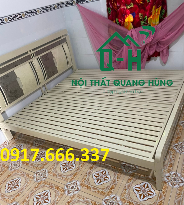 GIƯỜNG SẮT HỘP VUÔNG 4X8 MÀU KEM MẪU 1921 CÂO CẤP