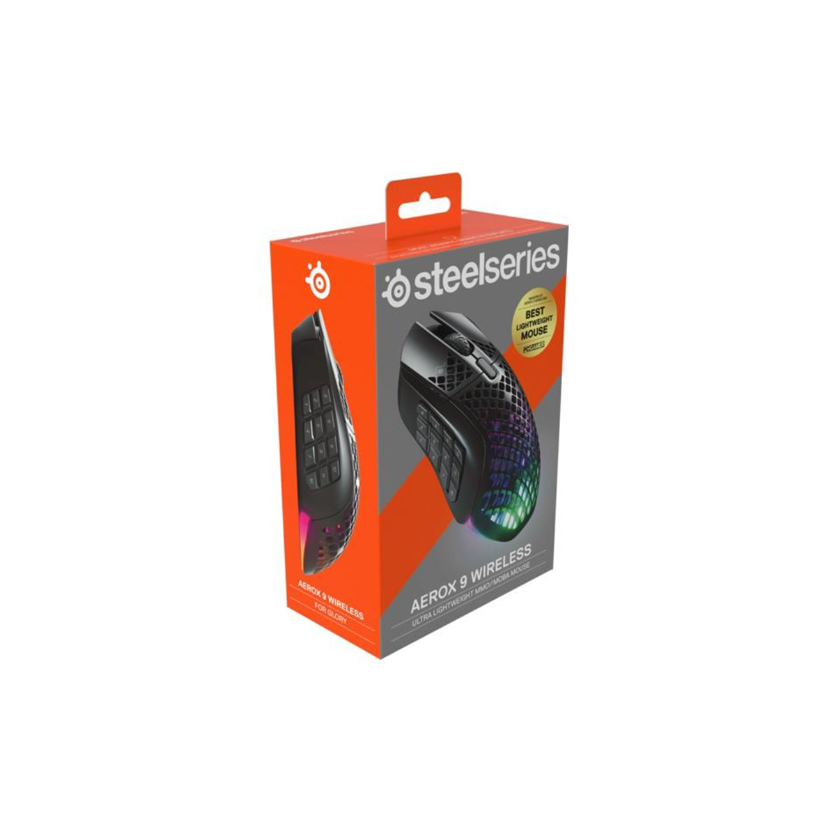 Chuột gaming không dây SteelSeries Aerox 9 Wireless màu đen độ trễ 1ms, led RGB, 18000CPI, 400IPS, pin 400H, hàng chính hãng, bảo hành 12 tháng