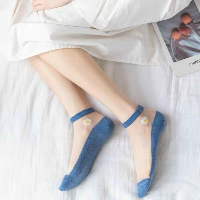 Túi 10 đôi vớ ren hoa cúc họa mi cổ ngắn phối ren cao cấp thoáng khí nâng niu gót sen vàng xinh xắn cute