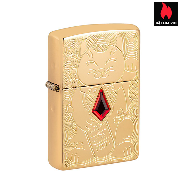 Bật Lửa Zippo 49802 – Zippo Lucky Cat Design Emblem Attached Armor High Polish Brass