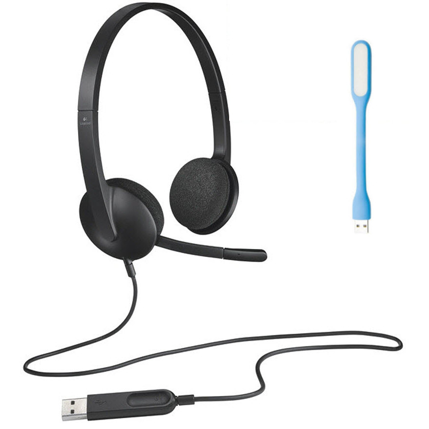 Tai Nghe Logitech USB Headset H340 Cho PC, Laptop Tích Hợp Micro Chuyên Dùng Cho Học Trực Tuyến Online - Dây Dài 1.8m - Kèm Đèn LED Trợ Sáng - Hàng Chính Hãng