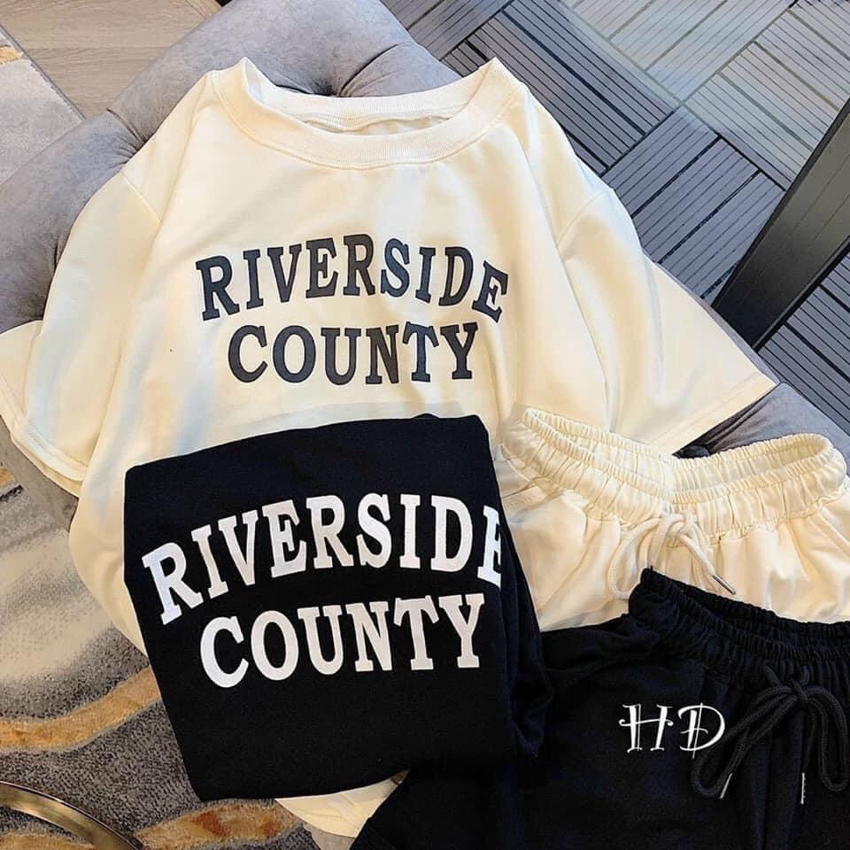 Bộ Quần Áo Cộc RiverSide, Set Áo Phông Cổ Tròn Kèm Quần Short Ống Rộng 2 Màu