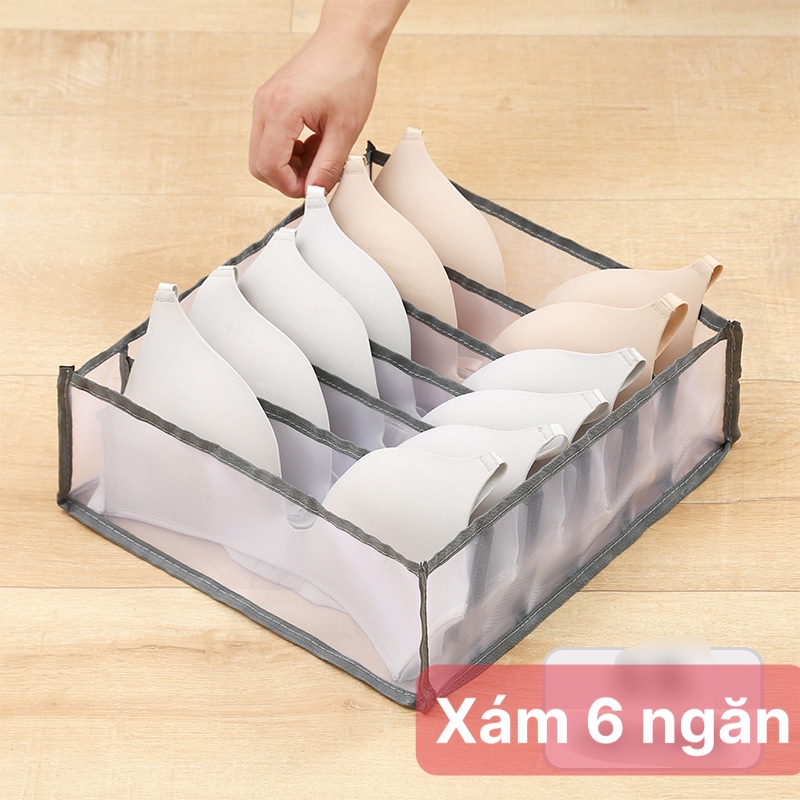 Hộp Vải Lưới Đựng Đồ Lót, Tất Vớ Nhiều Ngăn - Khay Xếp Chia Ô Đựng Đồ Để Tủ Quần Áo