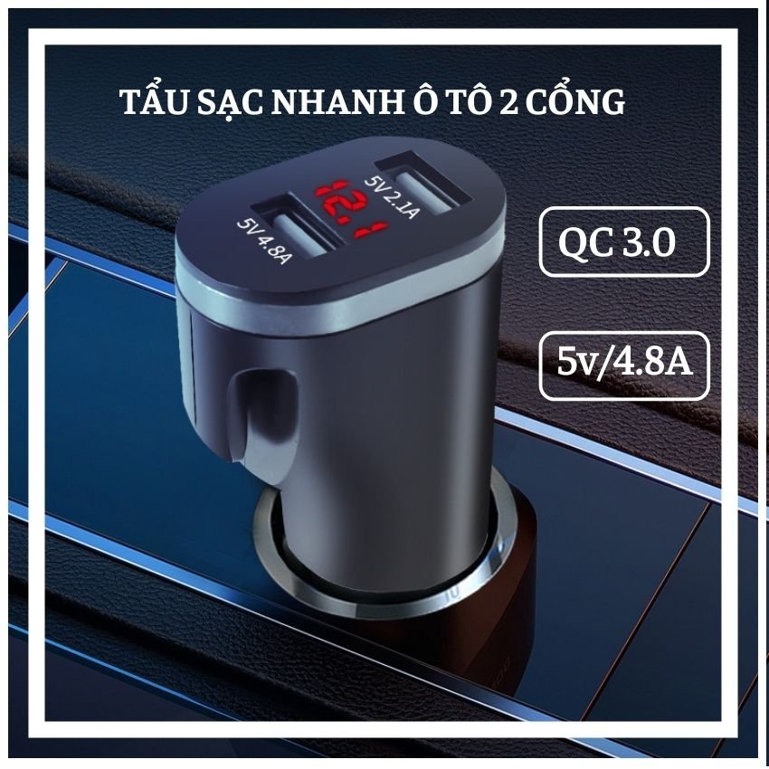 Tẩu Sạc Nhanh Ô Tô Xe Hơi 2 Cổng usb 60W 5V/4.8A Mã VI88