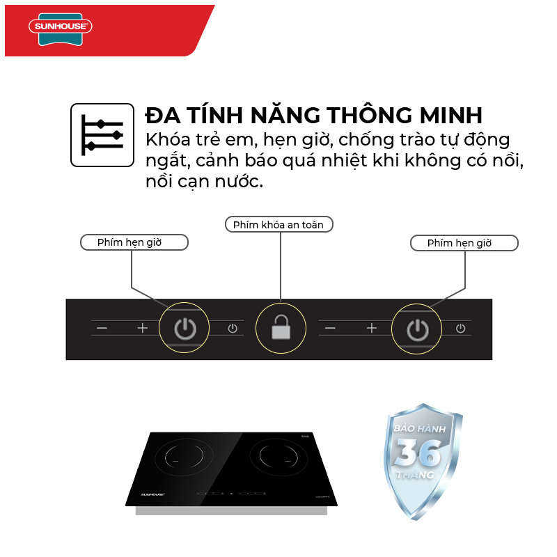 Bếp Âm Từ Đôi Sunhouse SHB9005-EC - Hàng Chính Hãng