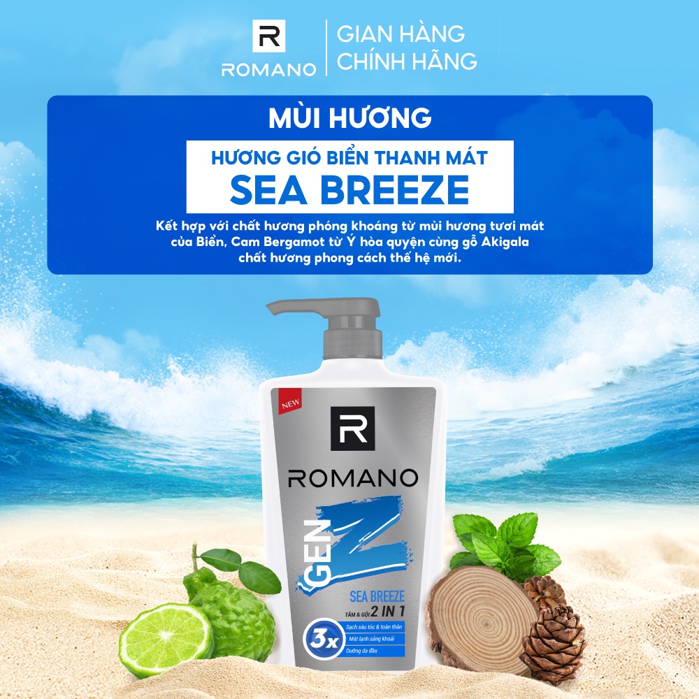 Tắm Gội 2 trong 1 Romano GEN Z FOREST CEDAR/SEA BREEZE 610G