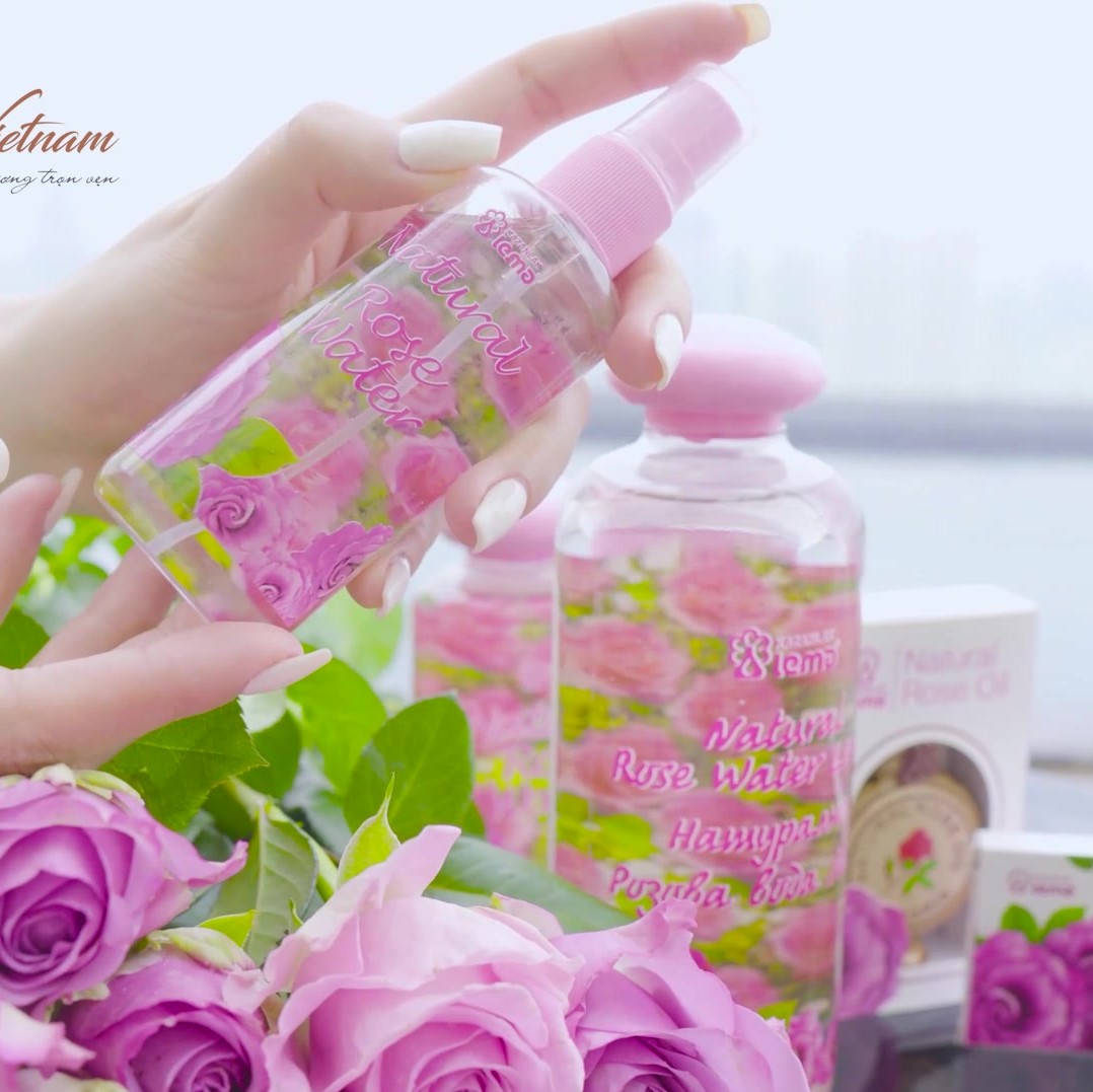 COMBO CẶP ĐÔI Nước hoa hồng Bulgaria thương hiệu Lema 100ml dạng xịt và nước hoa tinh dầu hoa hồng 2.1ml