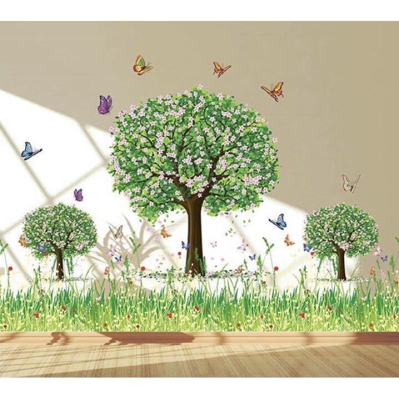 Bộ Combo decal dán tường - 3 Cây lớn phối chân tường bông lau