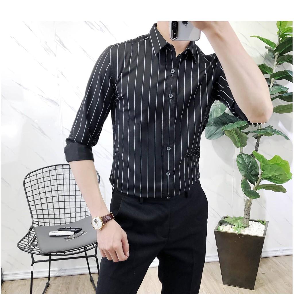 Áo Sơ Mi Đen Kẻ Sọc Trắng Mẫu Mới