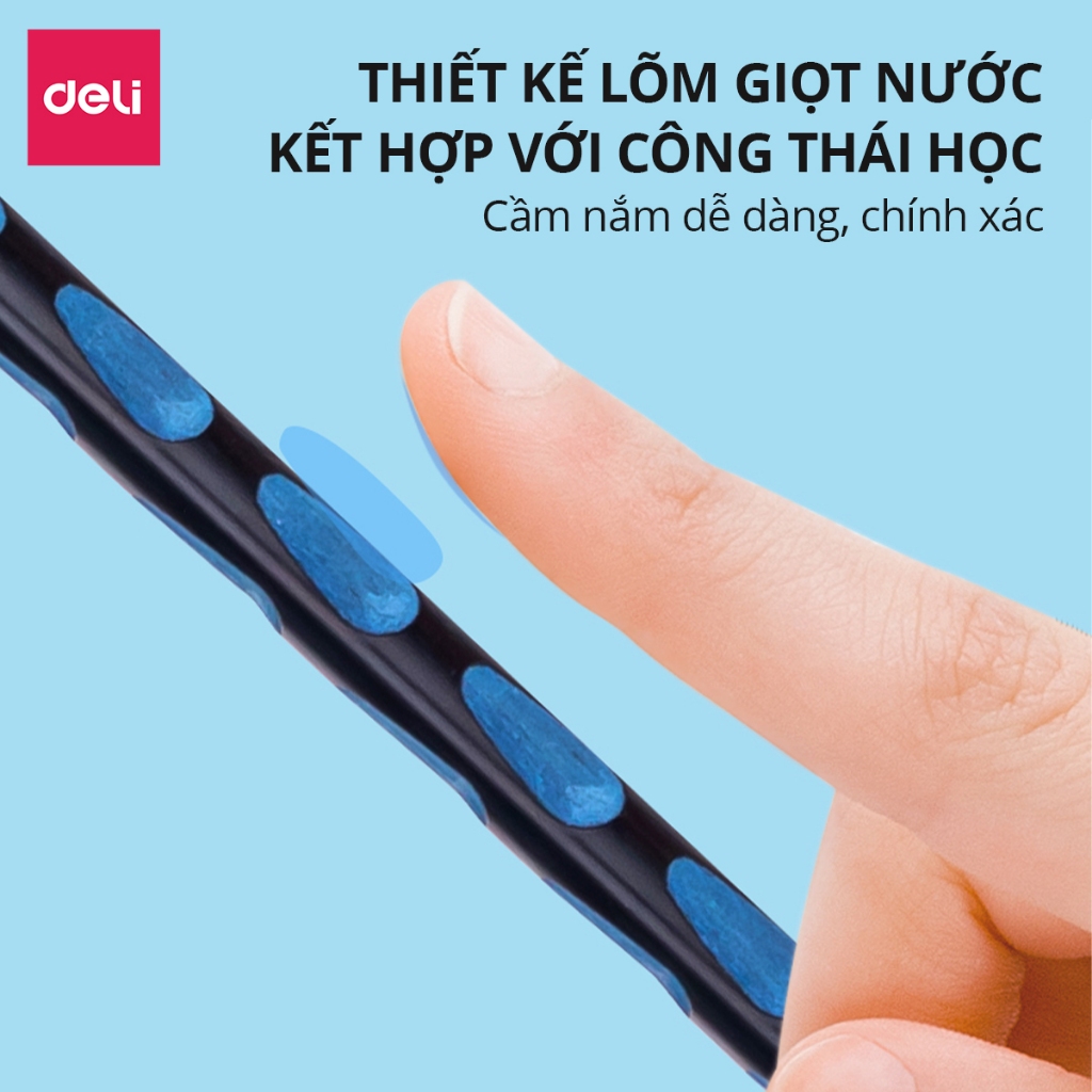 Bút Chì Gỗ Định Vị 2B Lõi Màu Deli - Điều Chỉnh Tư Thế Tập Viết, Chì Đậm Trơn Tru Học Sinh Luyện Chữ Vẽ Tranh Văn Phòng