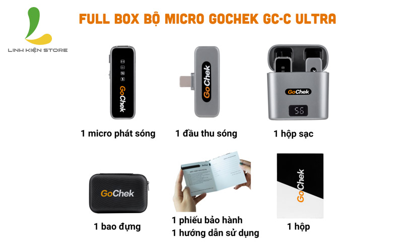 Micro thu âm không dây GoChek C01 Ultra - Micro ghi âm có dock sạc, màn hình LCD hiển thị pin kết nối cổng Type C chuyên dùng cho thiết bị sử dụng hệ điều hành Adnroid - Hàng nhập khẩu