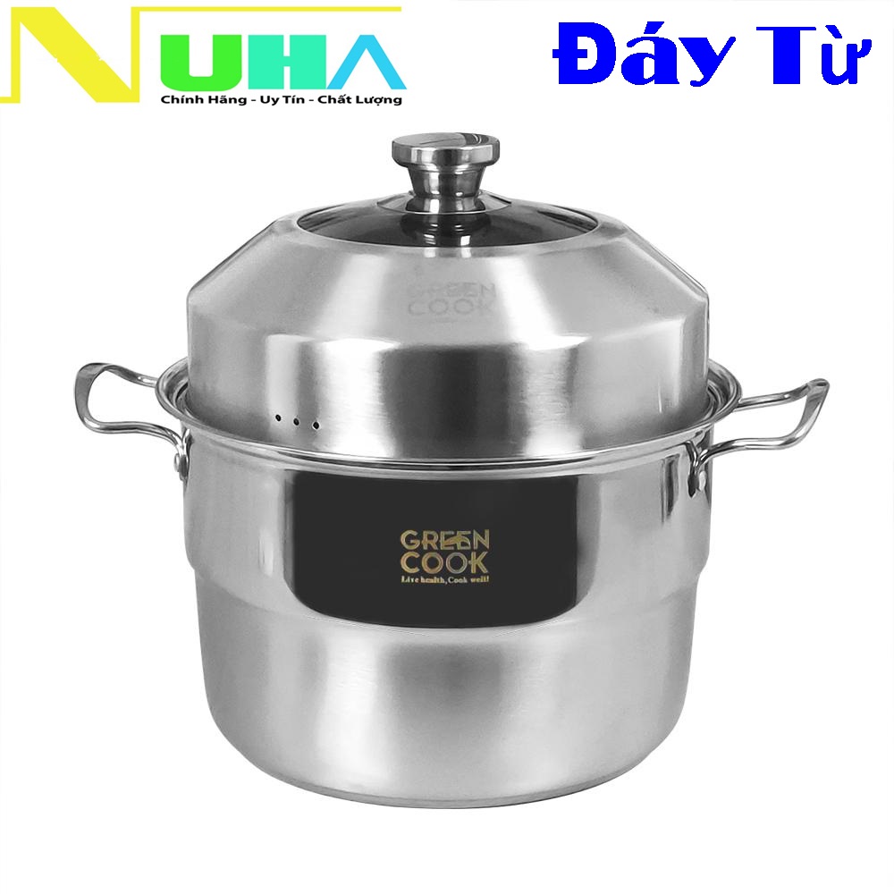 Nồi xửng hấp đa năng 5L Greencook GCST01-26IH 26cm không kén bếp, vòm nắp cao hấp được gà nguyên con-hàng chính hãng