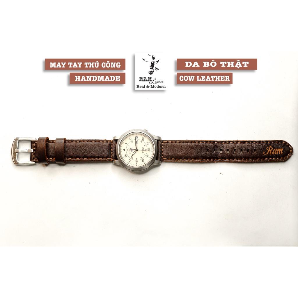 Dây đồng hồ da bò màu cà phê - RAM Leather