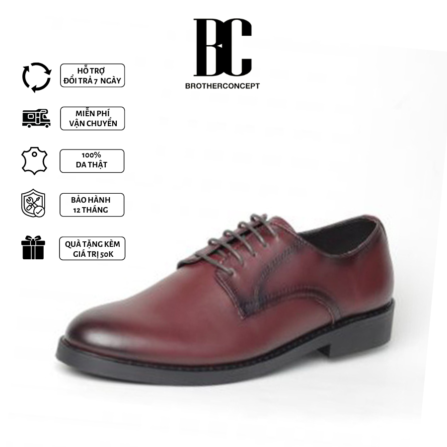 Giày Da Nam, Giày Da Bò Thật - Derby Brother Plain Toe Go Brown Red - Chất Lượng, Lịch Thiệp, Hiện Đại - BRC072205