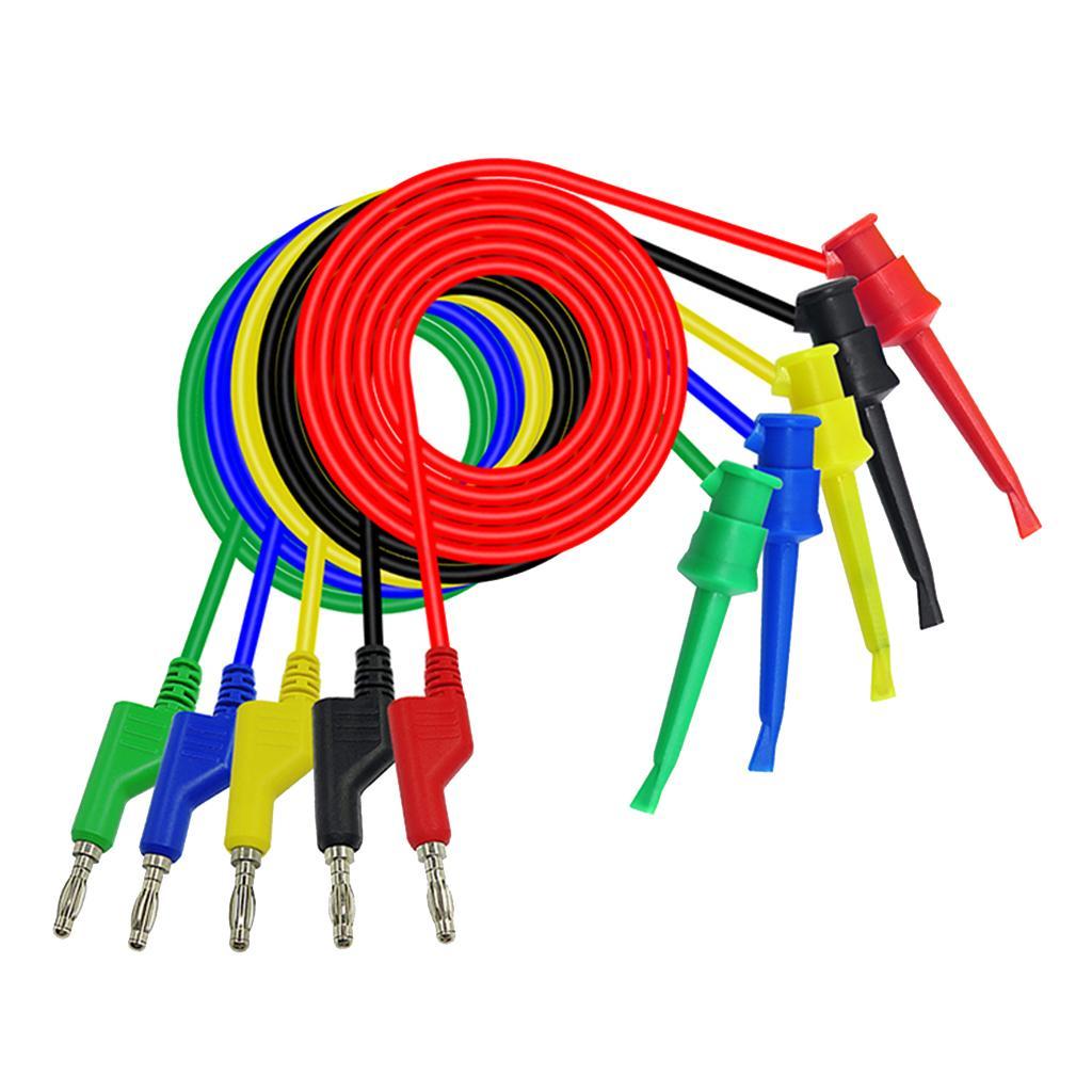 10 Pcs 5 Colors 4mm Banana Plug to Clip Test Leads Silicone Testing Wire