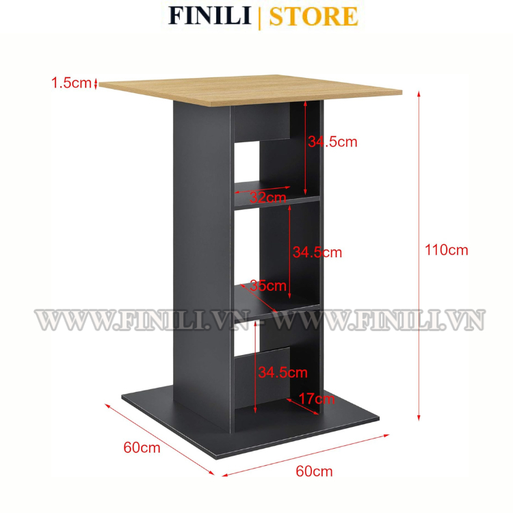 Bàn bar FINILI Rodeo gỗ công nghiệp sử dụng cho quán bar, nhà bếp FNLO2381