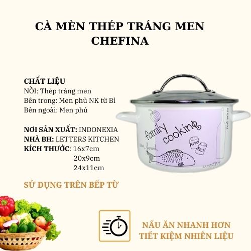 Nồi Thép Tráng Men  nhập khẩu cao cấp FAMILY COOKING- Sử dụng bếp từ, Kích thước 16cm, 20cm, 24cm