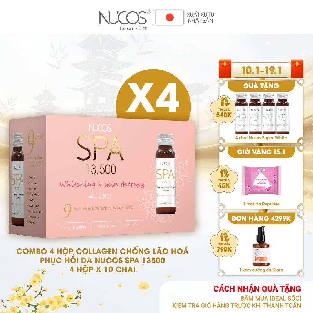 Combo 4 hộp Collagen chống lão hóa săn chắc da Nucos Spa 13500 50ml x 40 chai