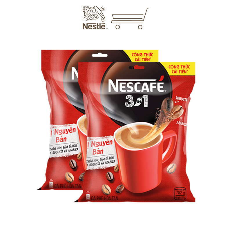 [Quà tặng tháng 11 - Mua 1 Tặng 1 Bộ 3 Ly Collin] Combo 2 bịch cà phê hòa tan Nescafé 3in1 vị nguyên bản - công thức cải tiến (Bịch 46 gói)