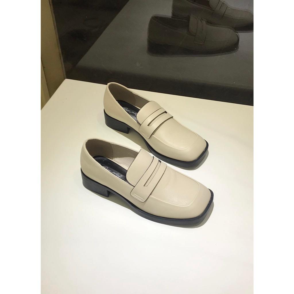 Loafer mũi vuông, da mềm trơn lì, đế cao 3cm - 250222002