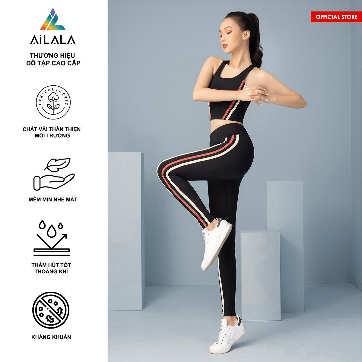 Bộ quần áo thể thao nữ AiLALA LUX01, Đồ tập Yoga Gym Pilates, chất vải Hi-tech cao cấp