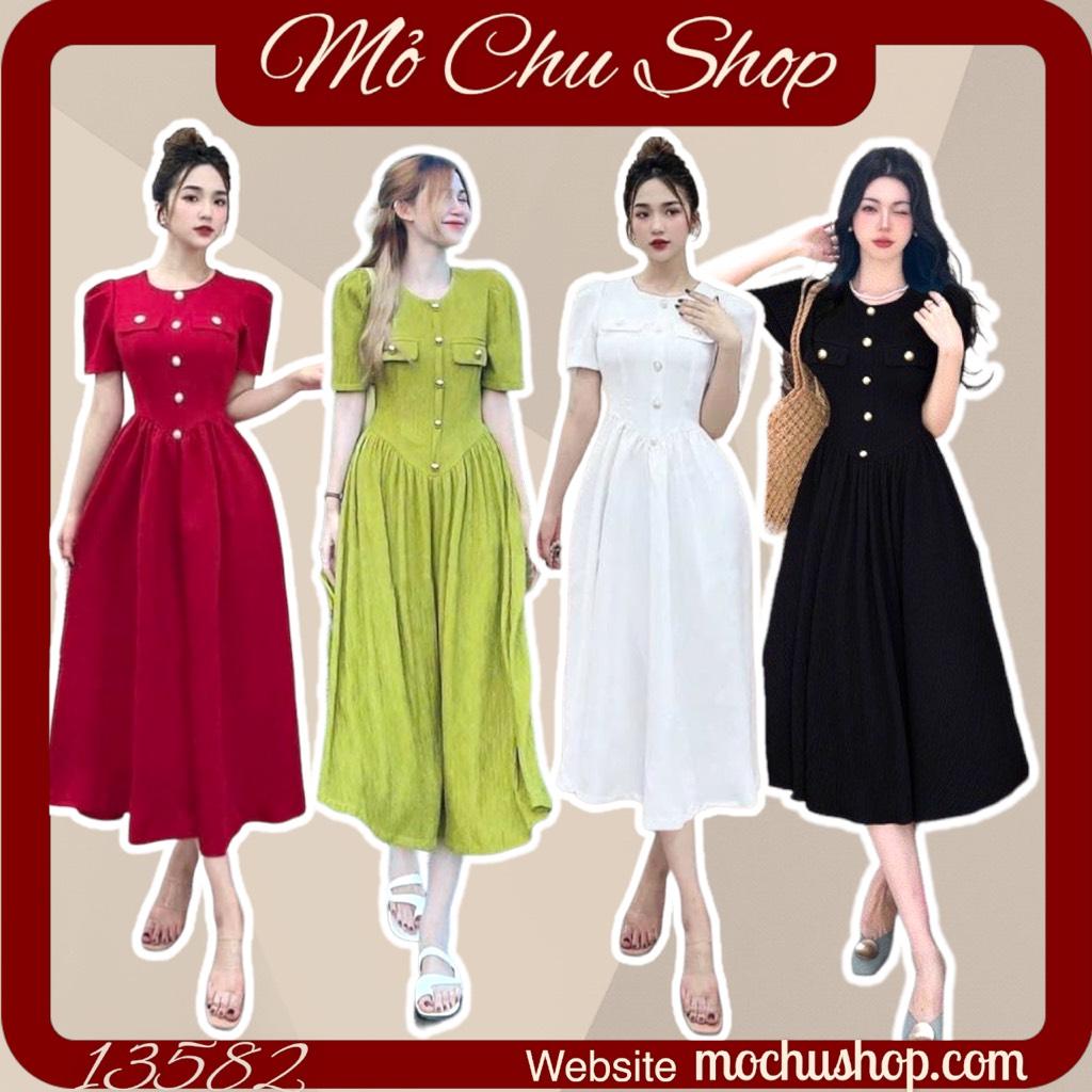 ĐẦM XÒE CỔ TRÒN PHỐI NÚT 13597