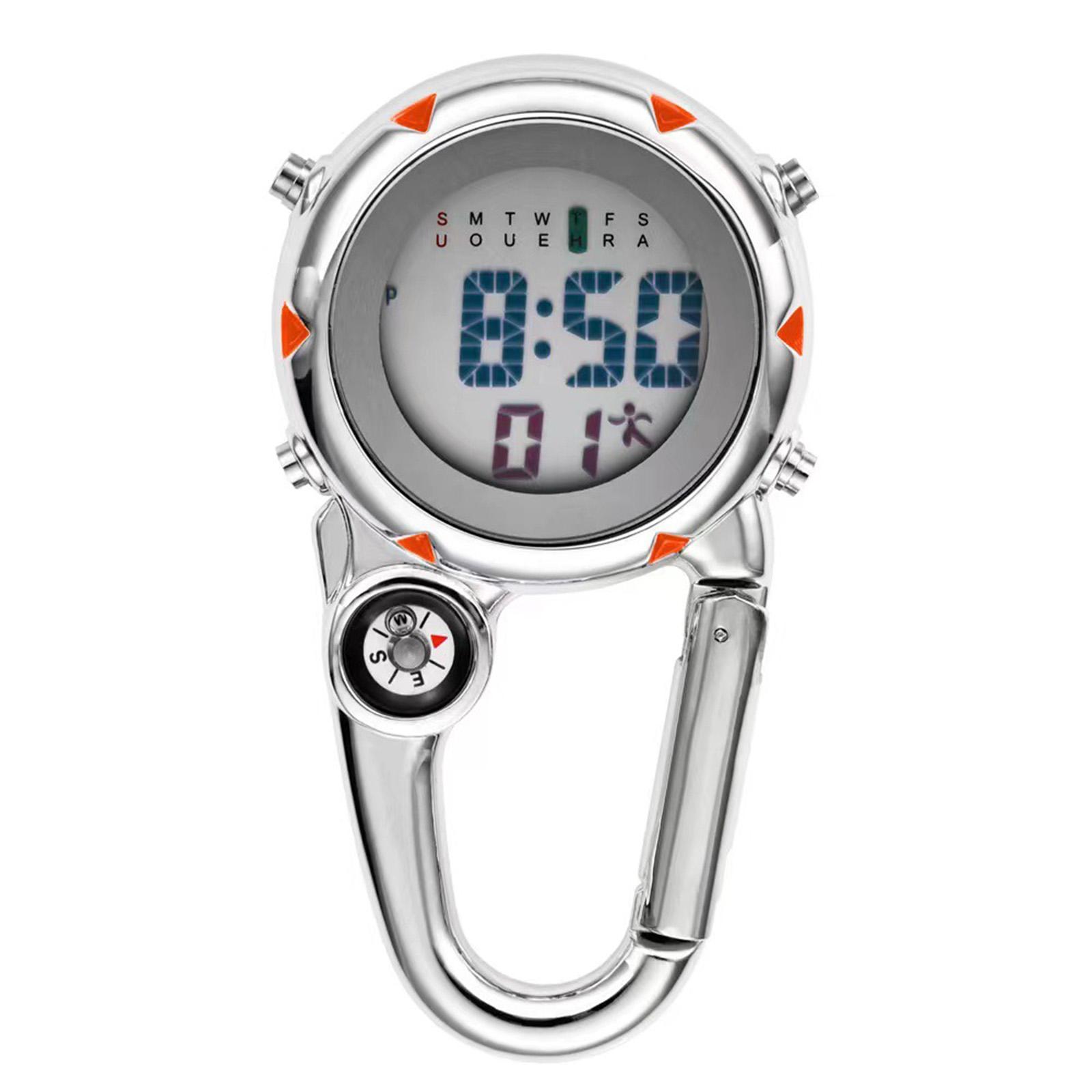 Digital Carabiner Watch Clip Unisex Pocket Watch Luminous for Outdoor Sports