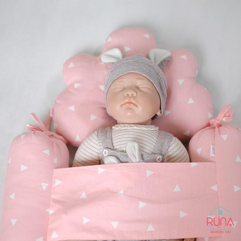 Bộ gối chặn bông chống giật mình cho bé sơ sinh RUNA KIDS chất liệu cotton Hàn 100% cao cấp thoáng mát an toàn cho da bé