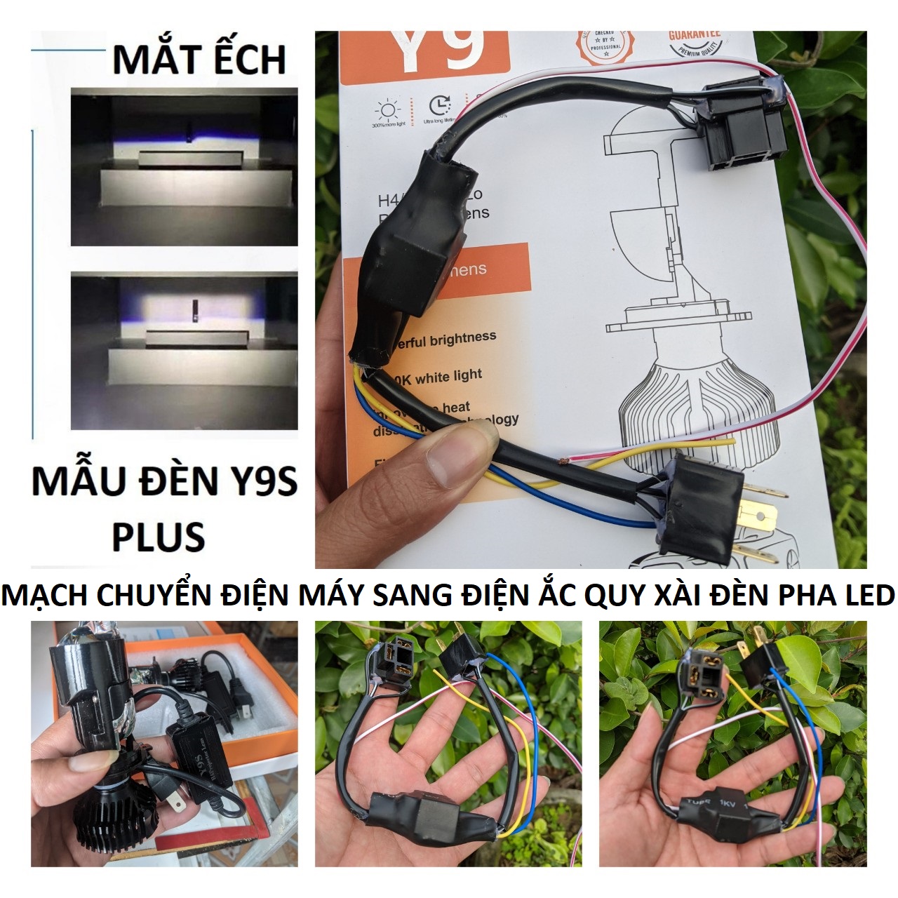 Mạch đổi điện ắc quy cho đèn pha led và đèn trợ sáng xe máy sẵn giắc cắm lắp các xe loại tốt