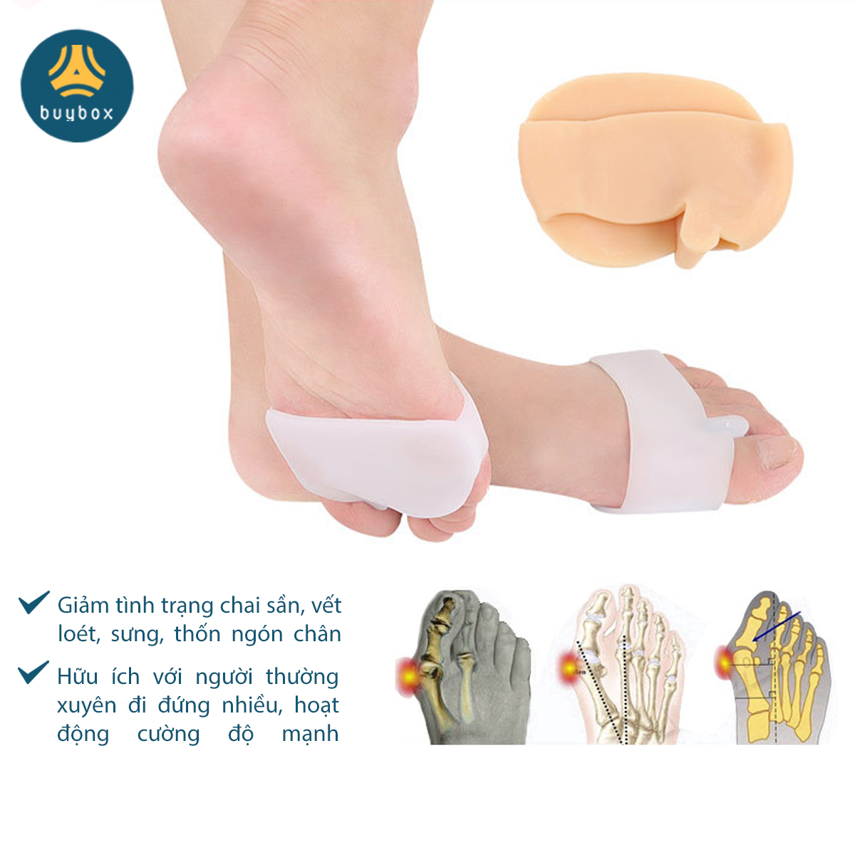 Combo 2 cặp dụng cụ chỉnh hình ngón chân cái bị vẹo Hallux Valgus chất liệu nhựa PC và vớ silicone SEBS - Buybox