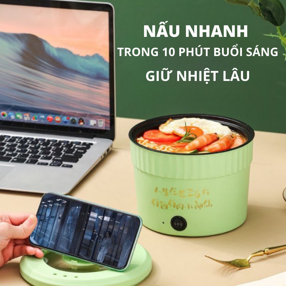 Nồi Lẩu Điện Mini, Ca Nấu Mì Mẫu Mới - Nướng, Luộc, Chiên Chống Dính Vân Đá Tiện Lợi