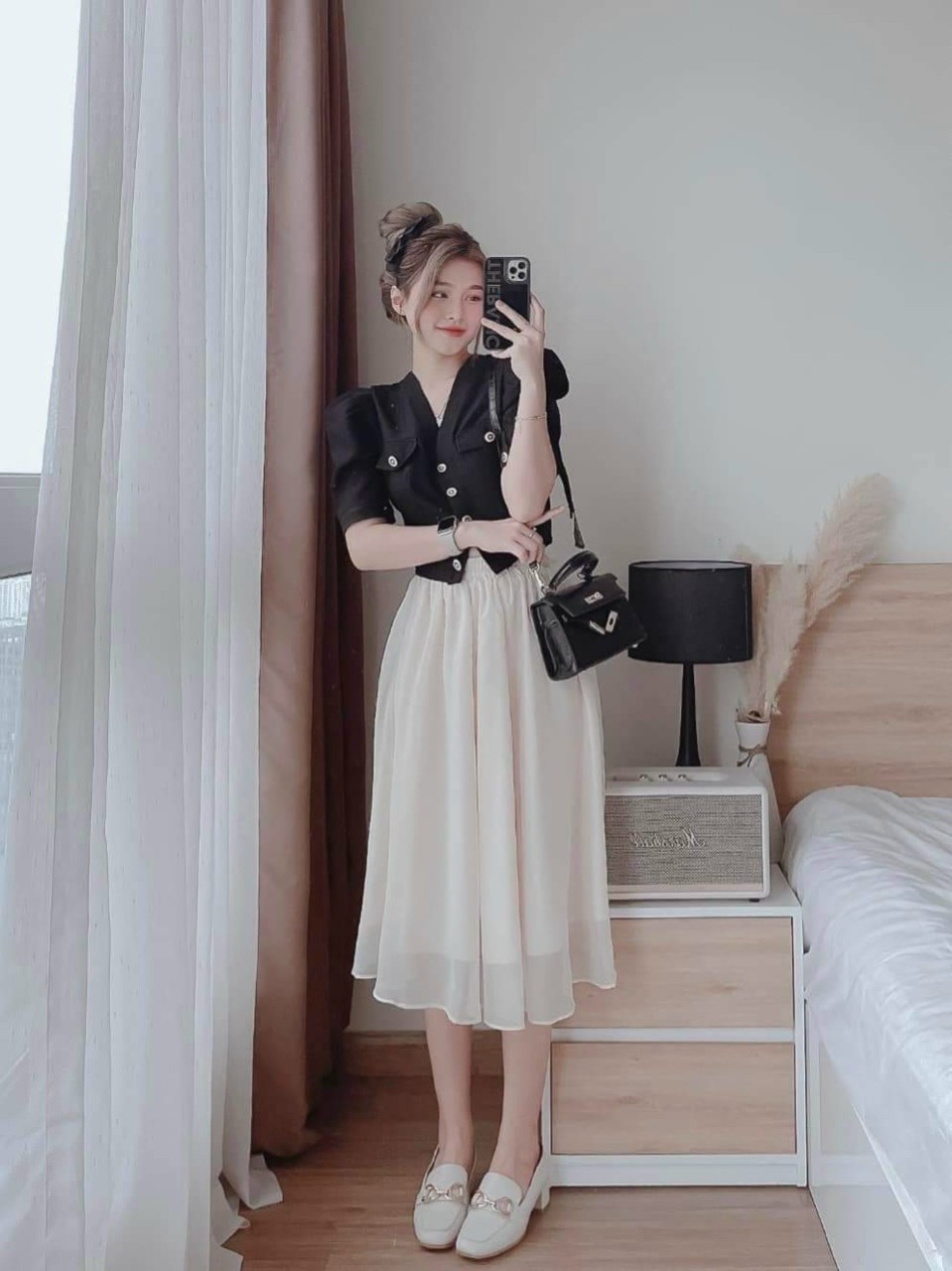 SÉT ÁO VEST CÀI NÚT CHÂN VÁY VOAN XÒE DÁNG DÀI SIÊU XINH XẮN