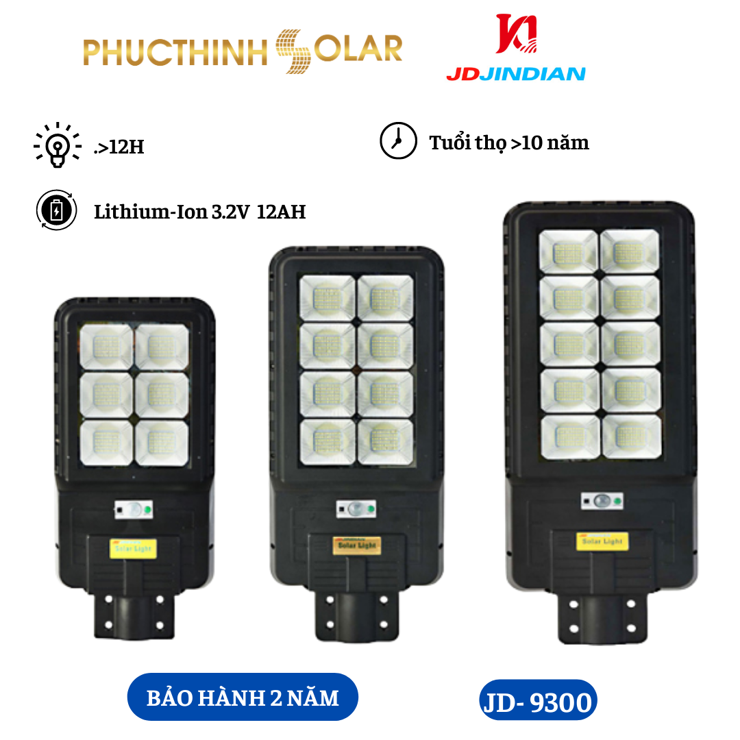 Đèn Năng Lượng Mặt Trời 300W Jindian JD-9300 Đèn LED NLMT Chống Nước, Cảm Biến Ánh Sáng, Có Remote | Phúc Thịnh Solar