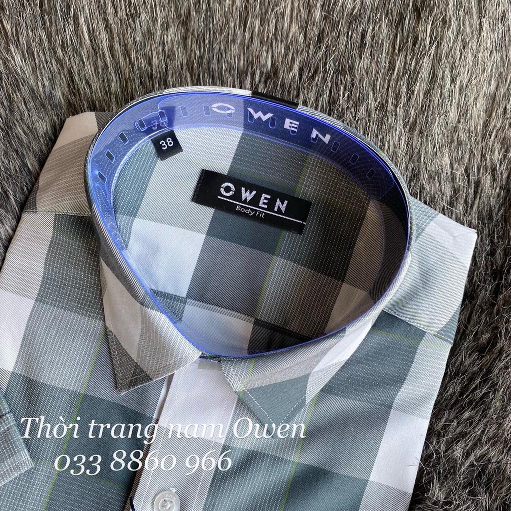 OWEN - Áo Sơ mi ngắn tay Owen vạt ngang chất sợi bạc hà kẻ ca rô xanh 220409