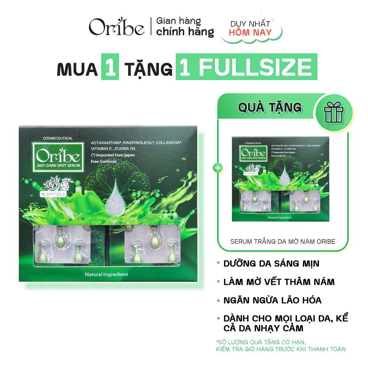 Serum Dưỡng Trắng Da Oribe 36 Viên Bổ Sung Collagen Dưỡng Ẩm Mờ Nám Chống Lão Hóa