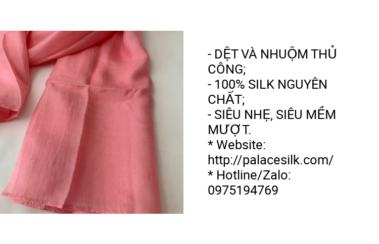 Khăn quàng cổ lụa tơ tằm trơn màu hồng phấn, 100%silk, hàng thủ công chất lượng cao