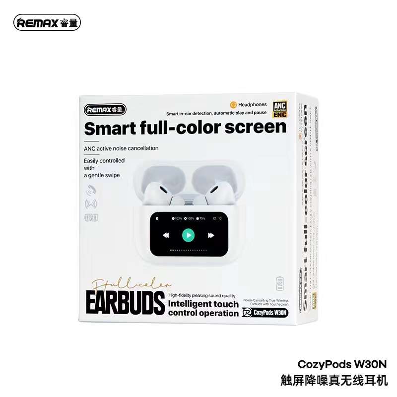 Tai Nghe Remax CozyPods W30N True Wireless Bluetooth V5.4 ANC+ENC 30mAh/350mAh LCD - Hàng Chính Hãng