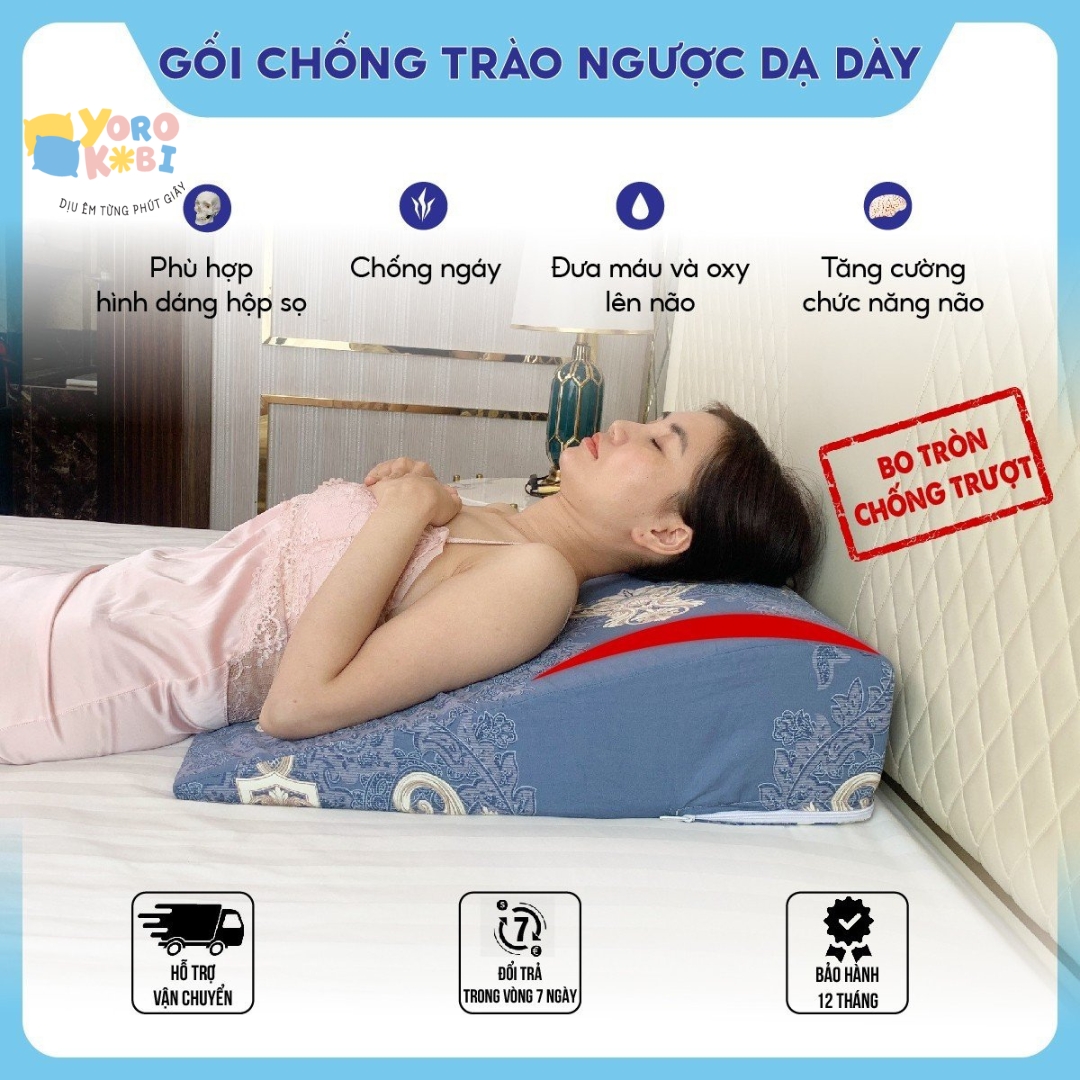 Gối chống trào ngược dạ dày người lớn YOROKOBI cải tiến chống trượt, KT 70x60x18cm bo tròn đỉnh gối chống trơn tụt, thư giãn cổ vai gáy, tiền đình