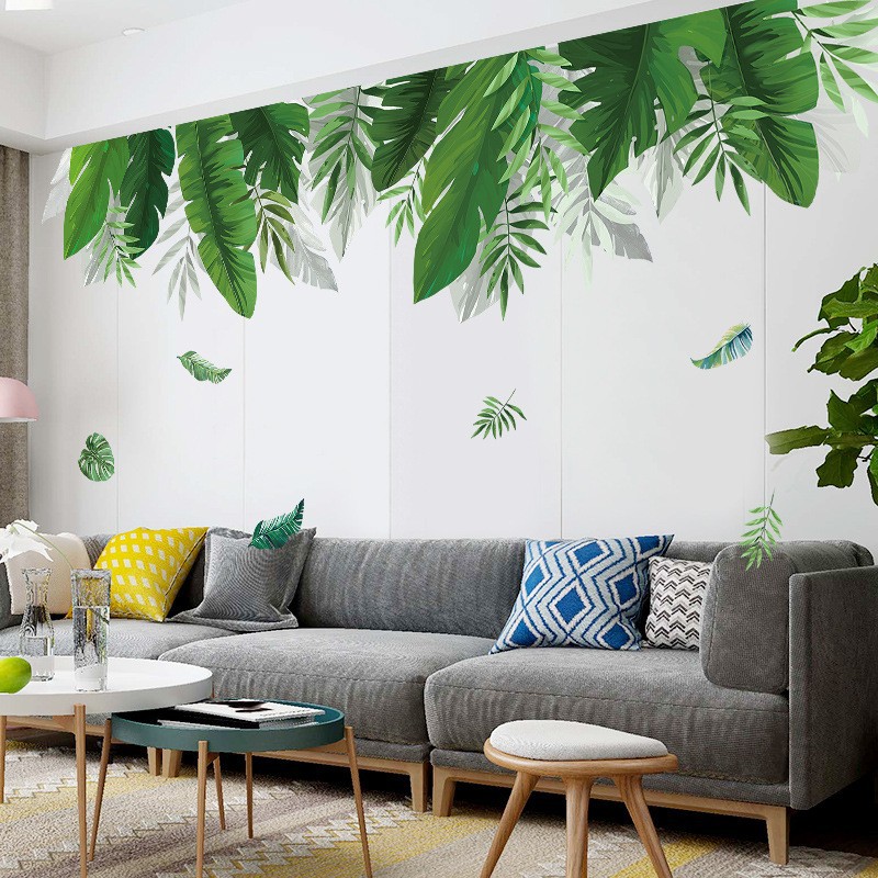 Decal dán tường khung tranh lá xanh green life