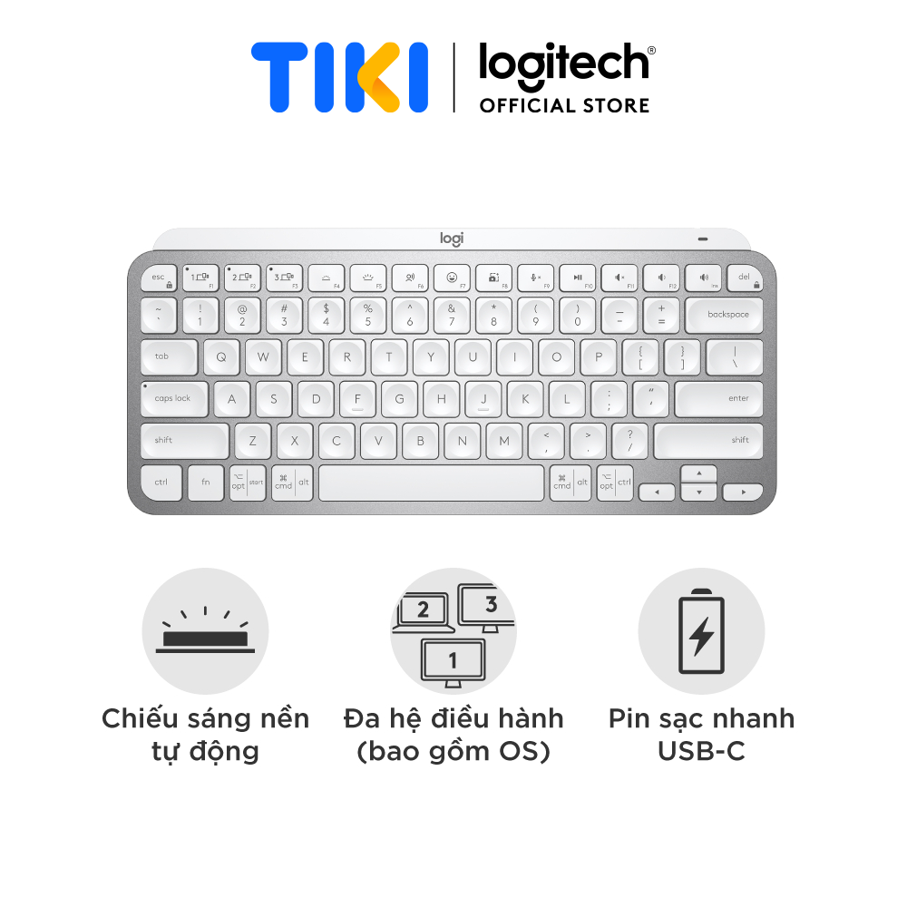 Bàn Phím Không Dây Bluetooth Logitech Mx Keys Mini - Nhỏ Gọn, Sạc Usb - C, Phím Tắt Thông Minh, Có Bản Cho Mac - Hàng Chính Hãng - Màu Trắng Xám