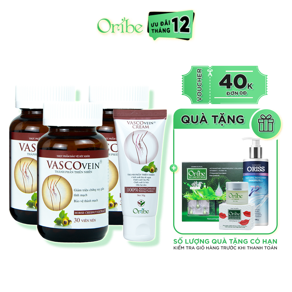 Combo 3 Viên Uống + 1 Kem Hỗ Trợ Làm Giảm Và Phòng Ngừa Suy Giãn Tĩnh Mạch Vascovein