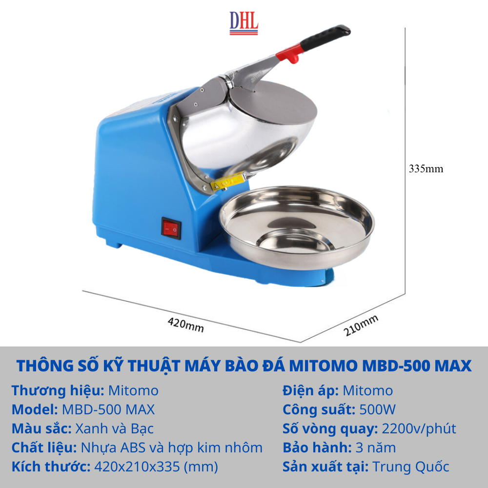 Máy xay đá tuyết, Máy bào đá 8 lưỡi, 2 nắp cao cấp Mitomo MBD-500 MAX- Hàng chính hãng