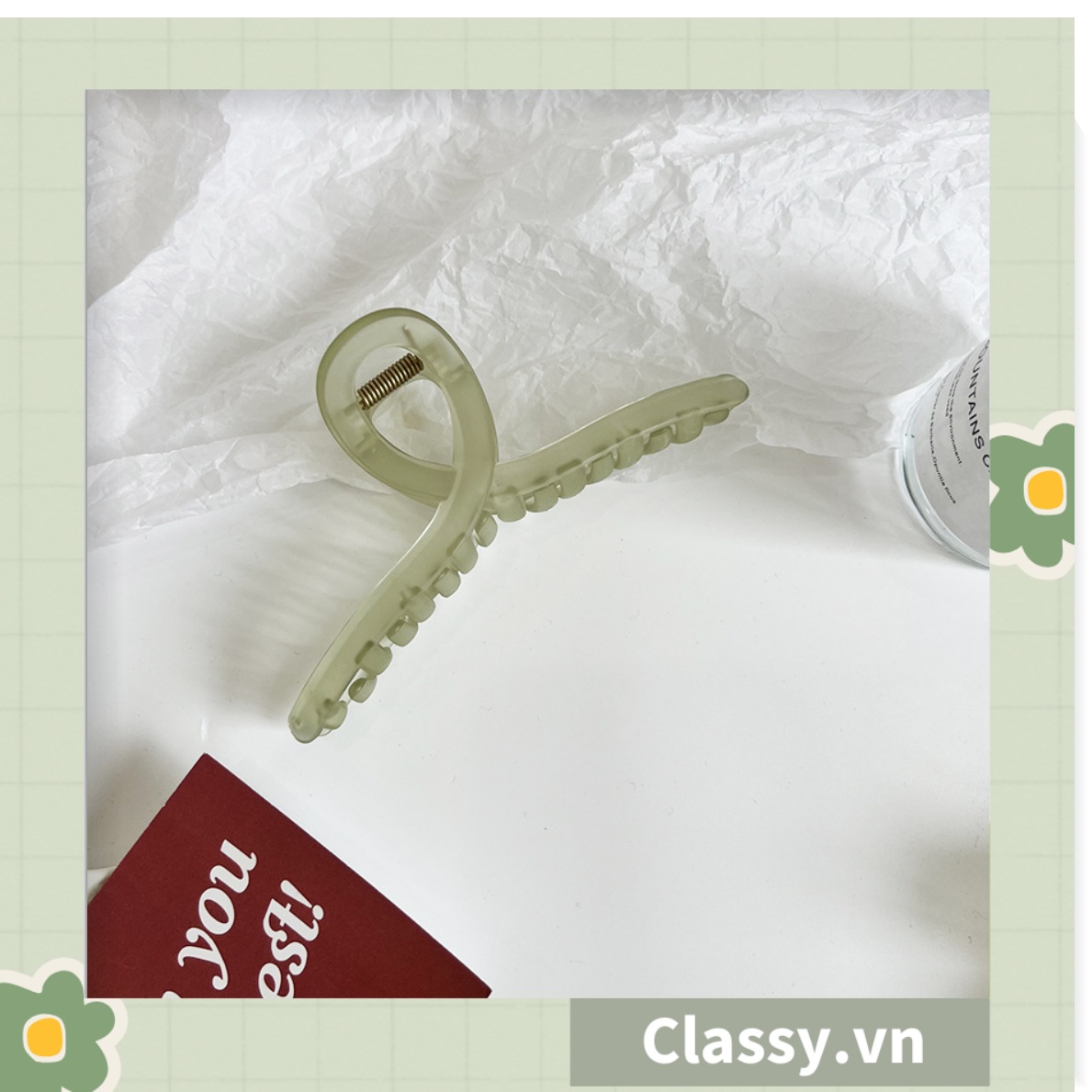 Kẹp tóc càng cua Classy màu xanh lá, dạng kẹp trong đục, nhiều kiểu dáng hiện đại PK1169