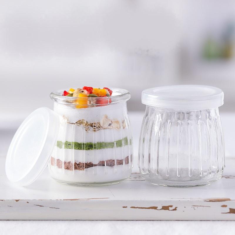 Hũ thuỷ tinh làm Yaourt - bánh Flan sọc 100ml nắp nhựa