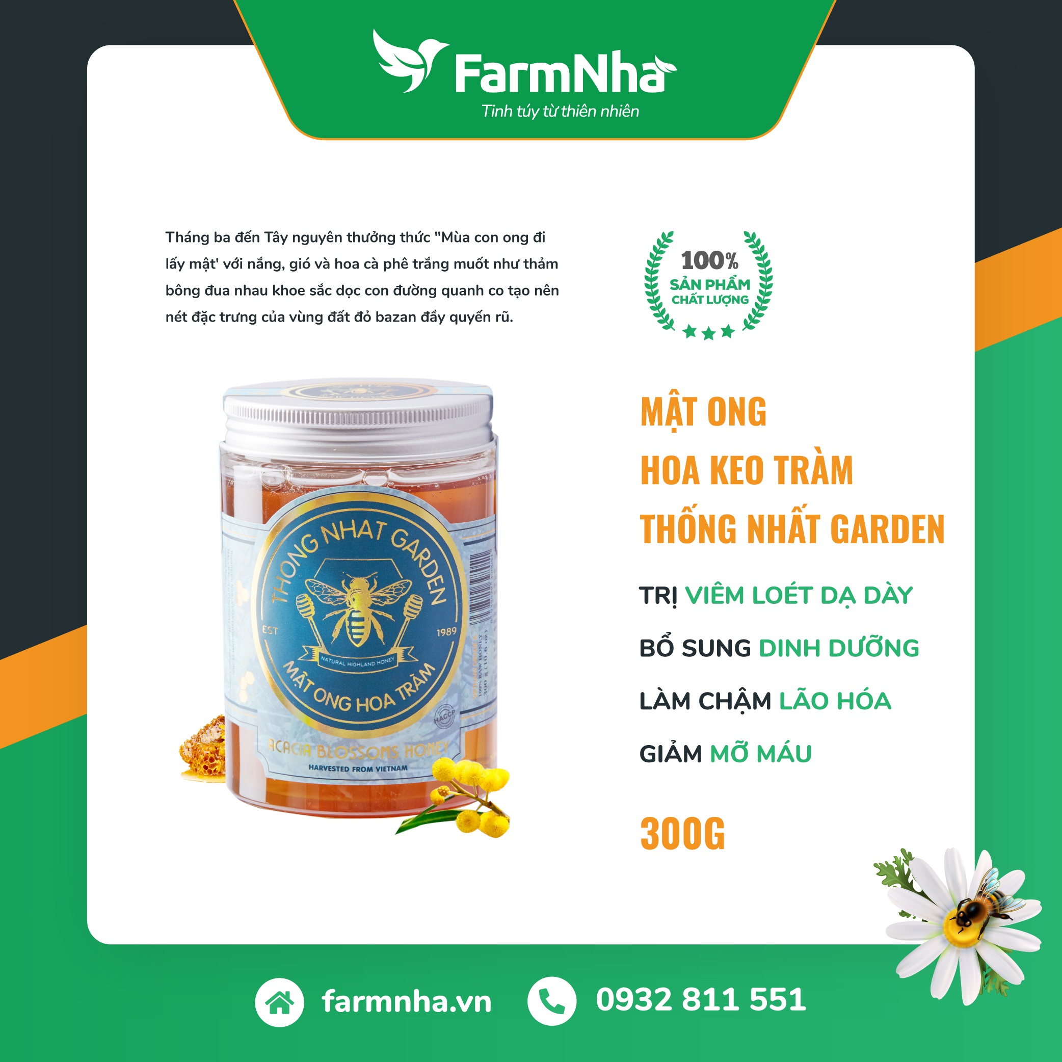 Mật Ong Hoa Keo Tràm Thống Nhất Garden - Giảm viêm loét bao tử, đau dạ dày, nguồn dinh dưỡng quý giá