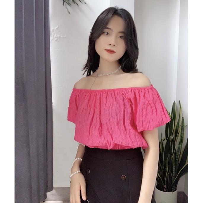 Áo sơ mi kiểu trễ vai nữ tay bồng bo chun hàng thiết kế cao cấp
