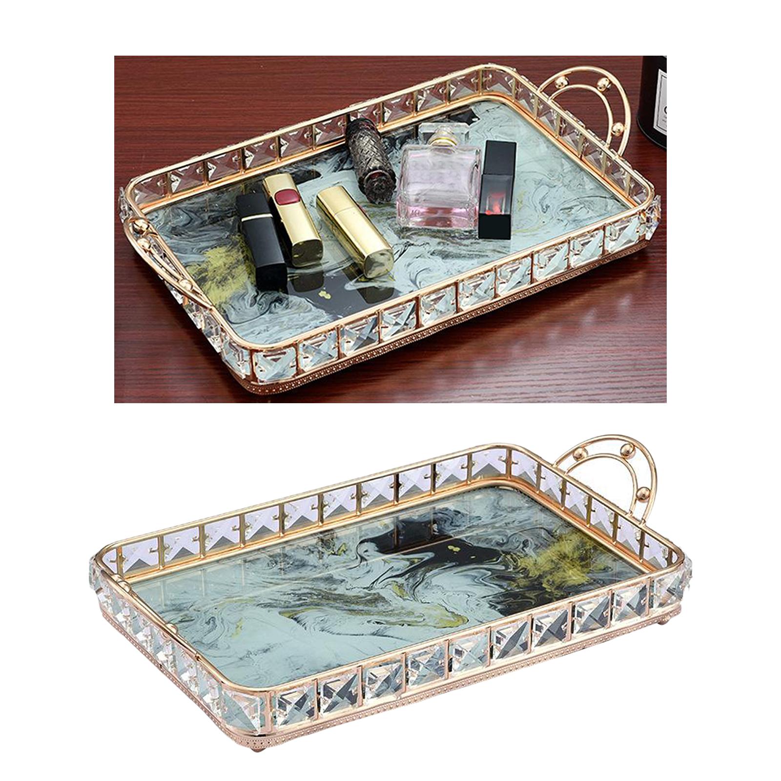 Crystal Cosmetic Makeup Tray - Vanity Jewelry Decorative Tray Organizer for Storage Perfume, Toiletries,Trinket, Home Decor Tray for Dresser, Bathroom