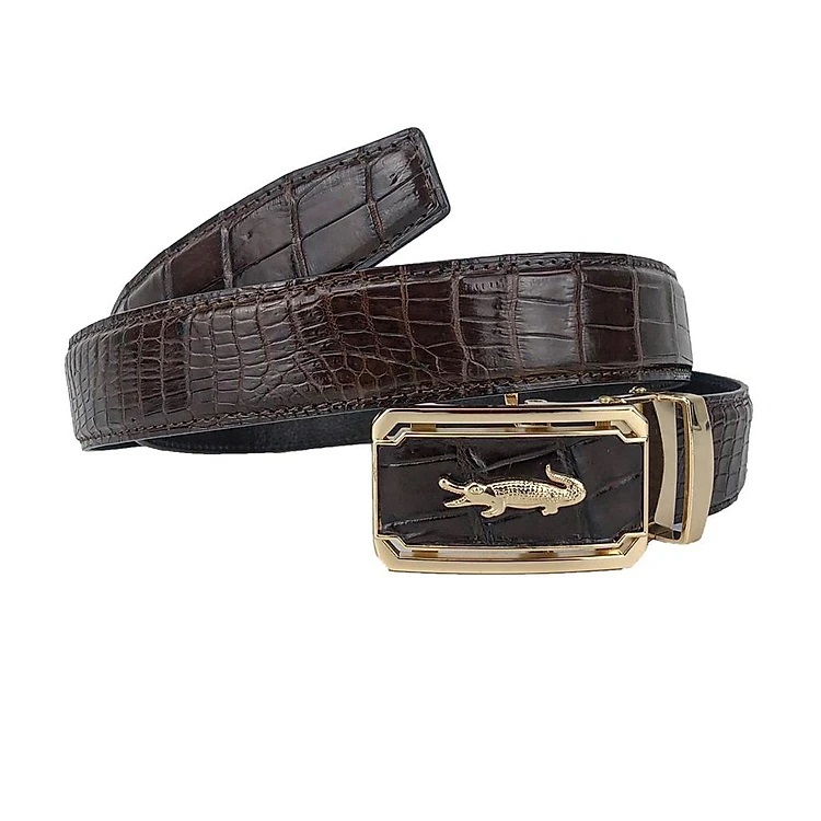 Thắt Lưng Nam Da Cá Sấu Thật KEM Leather Dây Nịt Da Cá Sấu Thật Dây Liền Nguyên Con Phần Da Bụng Trơn Màu Nâu Cao Cấp KEMTL02 Bảo Hành Chính Hãng 24 Tháng